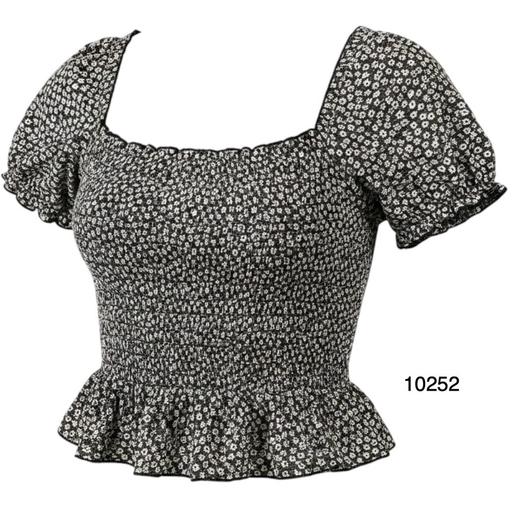 Urban Outfitters Babydoll Top Women's Medium Black White Floral Smocked Bodice